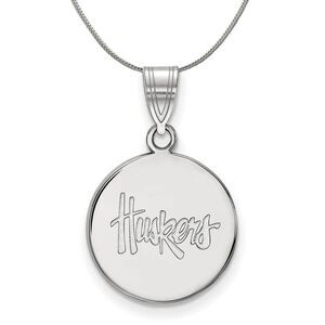 Sterling Silver U. of Nebraska Medium Huskers Disc Necklace - 24 In